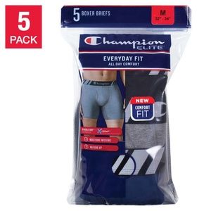 Men’s boxer Briefs, underwear 5 pack, champion , 2 black, 2 gray and one blue